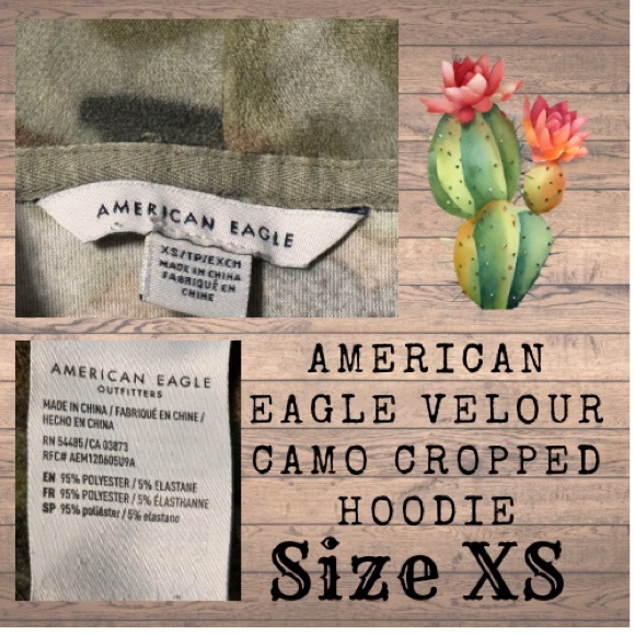 American Eagle Outfitters Velour Camouflage Cropped Hoodie Size XSmall - Picture 5 of 5